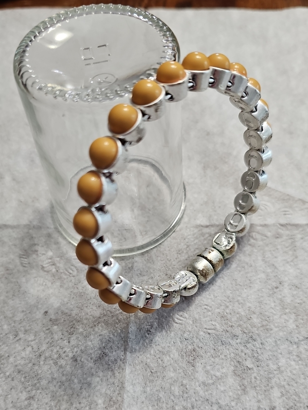 Neutral Mustard Bead Plunder Bangle Bracelet